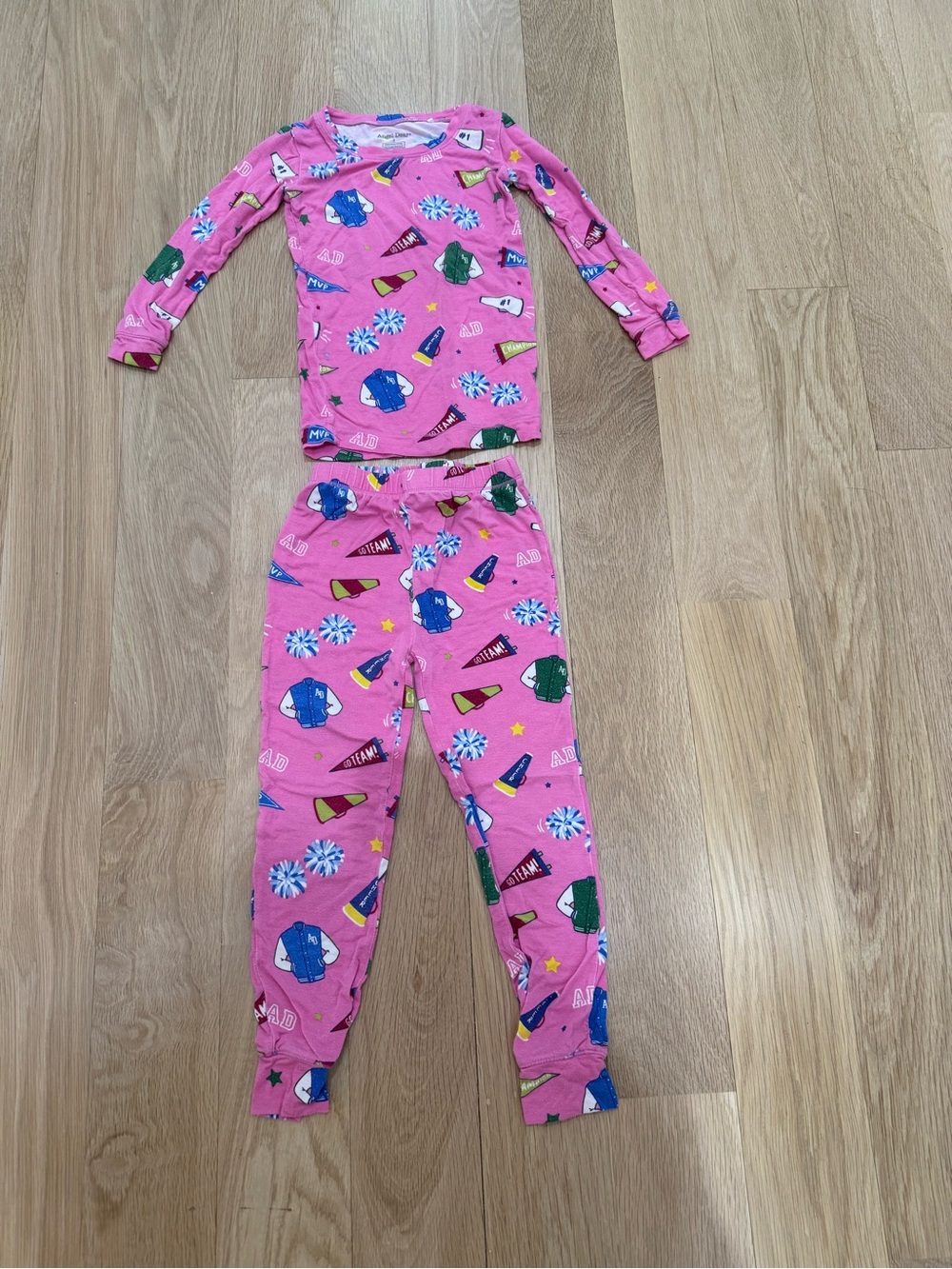Angel dear Pink Kids Pajama Set with cheer Print size 5